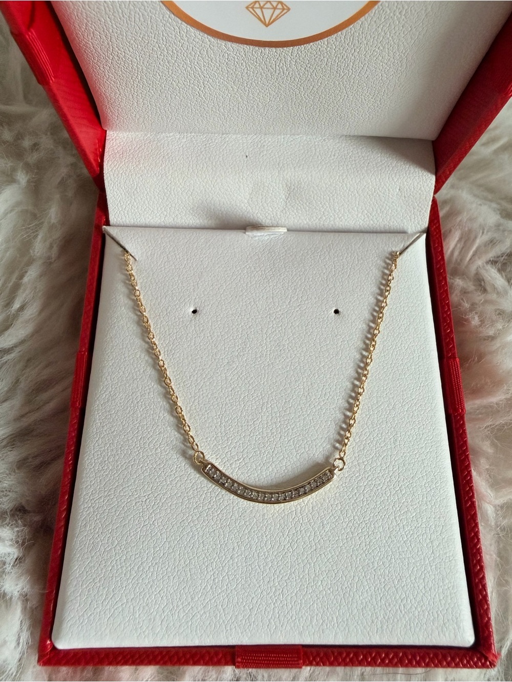 Yellow Gold Over Curved Bar Diamond Necklace
925 Sterling Silver